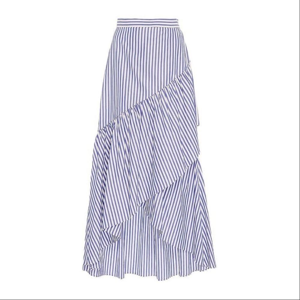 Mark D Sikes MDS | Women’s Ruffle High-Low Maxi Skirt Size 4 Blue & White Stripe